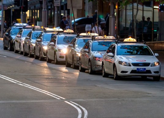 Taxis waiting at a rank